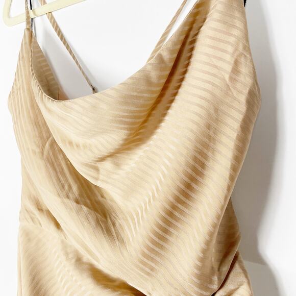 NBD Davis Gown Nude Maxi Dress Ruched Side Slit Subtle‎ Stripe Sz M - Picture 6 of 12